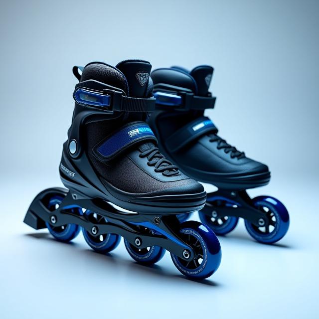 Paire de rollers en ligne Pulsar avec un design moderne noir et bleu.